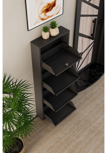 Kilitli 4 Kapaklı Metal Ayakkabılık Antrasit Antrasit