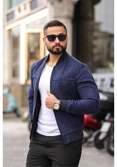 Unisex Süet Kolej Ceket - Günlük Ve Spor Kombinlerin Vazgeçilmezi Lacivert Süet