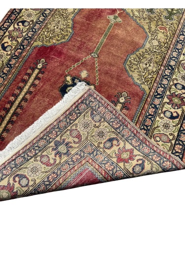 El Dokuma Eskitme Bünyan Halısı Seccade 100x145 Kiremit Namazlık Yün Kiremit