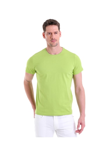 Hatemoğlu Regular Fit Pamuk Bisiklet Yaka Düz Erkek Tişört Yeşil