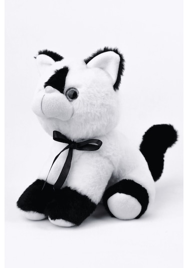 Peluş Oyuncak Oturan Kedi Çift Renkli 30 Cm Siyah - Beyaz