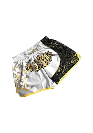 Beyaz Unisex Muay Thai Şort Buz Ipek Baskılı Nakış Elastik Bel Boks Mücadele Kickboks Grappling Eğitim Egzersiz Spor Şort Beyaz