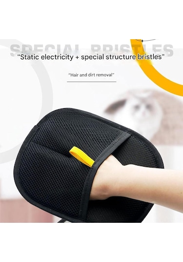 Folinda Çift Taraflı Silikon Tüy Alma Eldiveni - Köpek Ve Kedi Bakımı, Tüy Toplama, Yıkama Ve Tarama İşlevi, Siyah Opp Paket Siyah