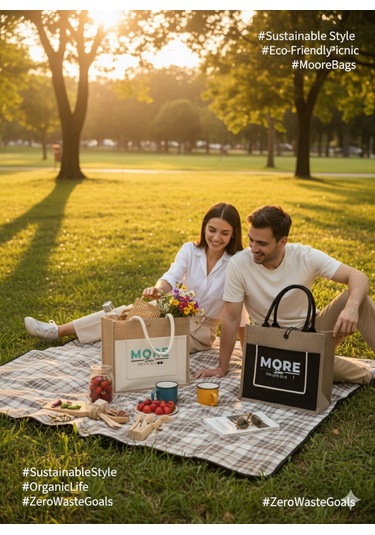 Moresun Jüt Keten Plaj Alışveriş Taşıma Çantası Bej - Siyah