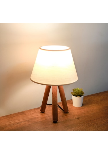 Homing AYD-3170 Tasarım Ahşap Başlıklı Abajur Krem
