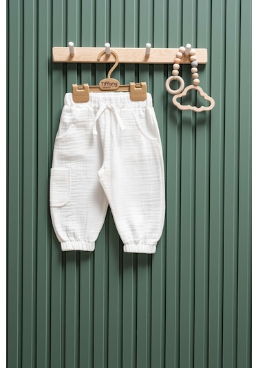 Unisex Müslin Kargo Cepli Pantolon 6 Ay 3 Yaş %100 Pamuk