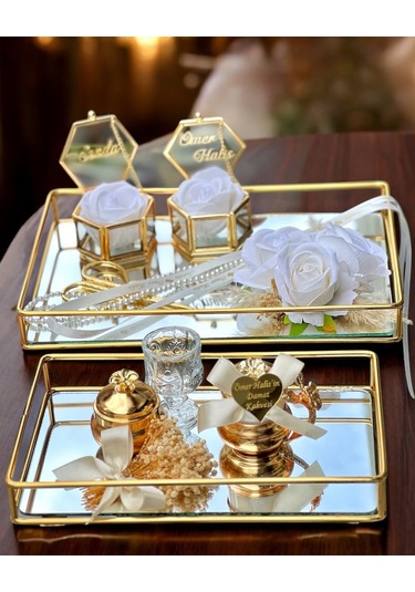 Amory Gold Söz Nişan Tepsisi Damat Kahve Tepsisi Diğer