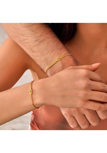 Samdoo 14k Altın Kaplama Aşk Düğümü Bilezikler Çiftler İçin Simgeleyici Bağlantı Zincir Kolye Gold