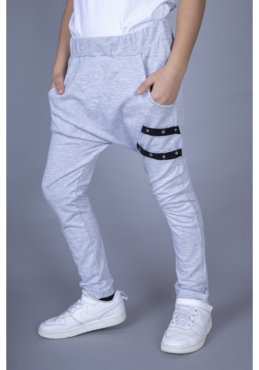 Toontoy Erkek Çocuk Şalvar Detaylı Cepli Eşofman Alt Gri Melanj