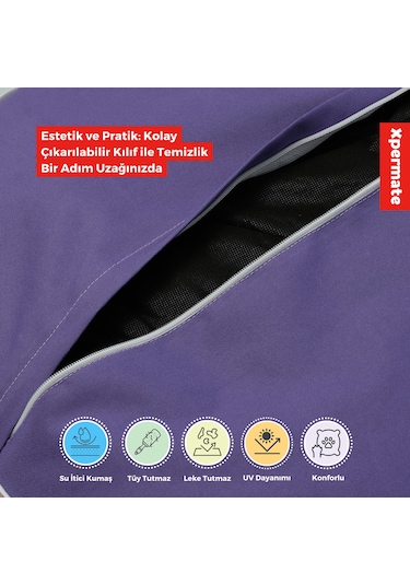 Xpermate Fermuarlı Yıkanabilir Puf Minder Yer Minderi Yuvarlak Gri Bej