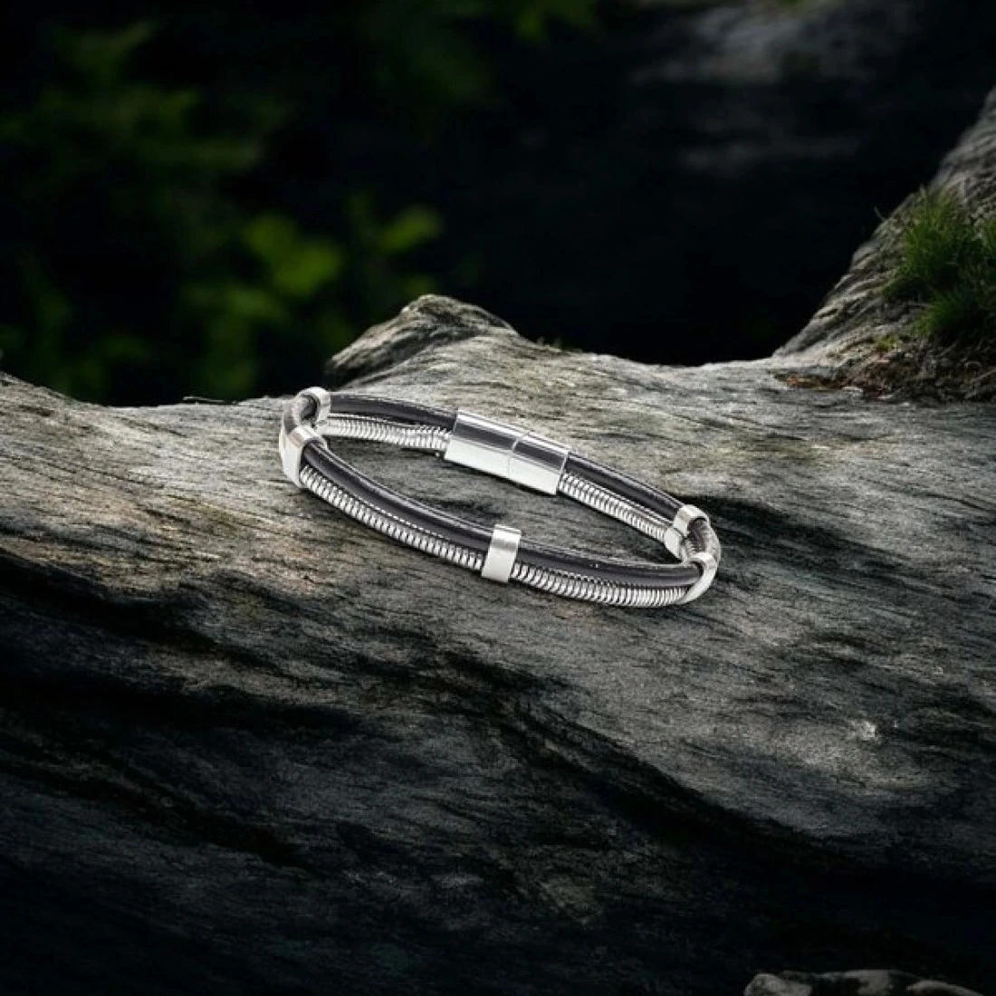 Moncuk Design Spiral Çelik Zincir Ve Deri Bileklik 3351blk1001 Çok Renkli