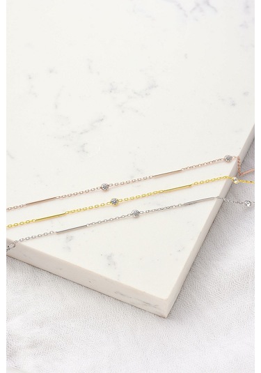 Queen Silver Jewelry 925 Ayar Gümüş, Zirkon Taş Ve Gümüş Çubuklu Bel Zinciri Altın