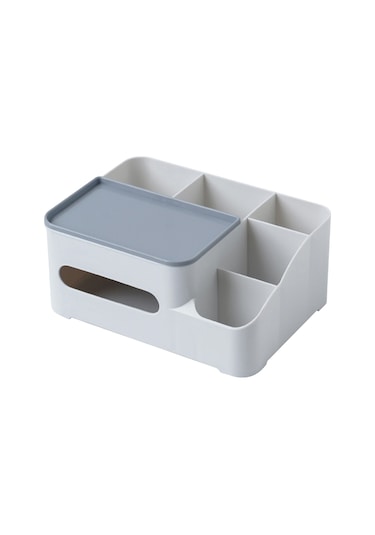Dofolink Büyük Kapasiteli Gri-beyaz Dikdörtgen Masaüstü Organizer - 5 Bölmeli Mendil Ve Küçük Eşya Saklama Kutusu Beyaz