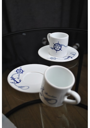 Marin Kahve Fincanı 2'li 4 Parça Seramik Kahve Takımı