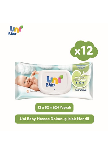 Uni Baby Hassas Dokunuş Islak Mendil 12'li 624 Yaprak