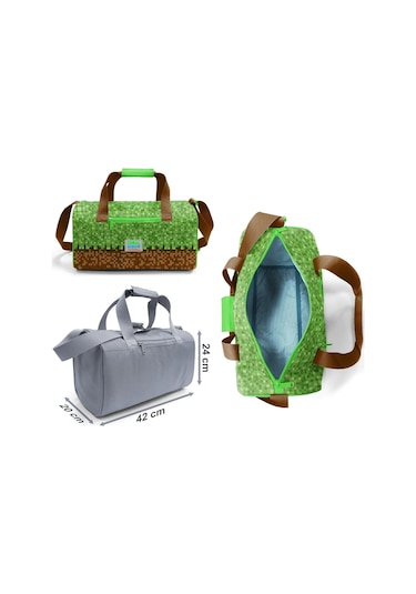 Coral High Erkek Çocuk Yeşil Kahverengi Craft Desenli Çocuk Valizi Ve Seyahat/spor Çantası Seti Çok Renkli