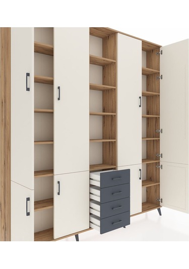 Arges Dolap 17 Raflı 4 Çekmeceli 8 Kapaklı 220x30x243 Çam-aytaşı/antrasit Aytası/antrasıt