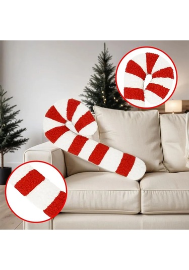 Şeker Kamışı Peluş Oyuncak, Rahat Yastık, Şirin Noel Kanepe Dekorasyonu Kırmızı
