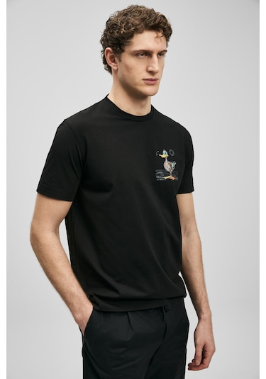 Lufian Fınx Modern Grafik T- Shirt Siyah Siyah 111020313100100
