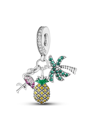 Fubena Ananas, Palmiye Ve Flamingo Sallantılı Charm Gümüş