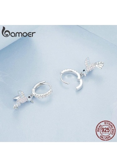 Novahub 925 Ayar Gümüş 3d Kuş Halka Küpe - Kadın Ve Genç Kızlar İçin Hipoalerjenik, Klasik Moda Küpe Takı Beyaz Altın