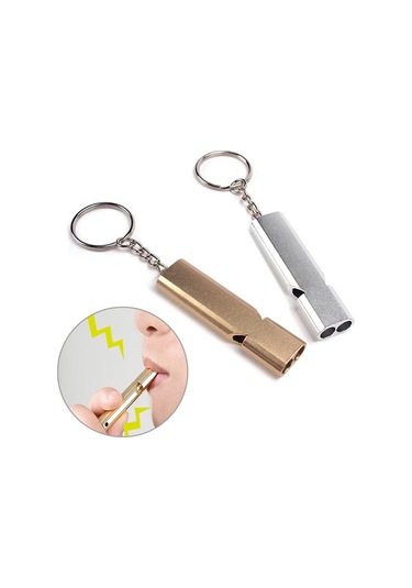 Gümüş 1 Adet Alüminyum Alaşımlı Yüksek Frekanslı Çift Tüplü İmdat Düdüğü Gümüş