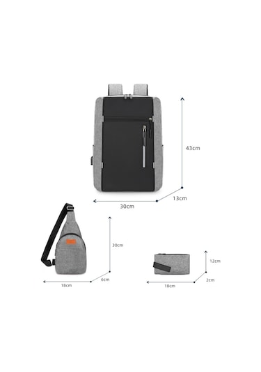 Vkemall Usb Şarjlı 16" Bilgisayar Sırt Çantası, Askılı Çanta Ve El Çantası Mavi 3'lü Set - Dayanıklı Oxford Kumaş, Çok Amaçlı Depolama MAVİ