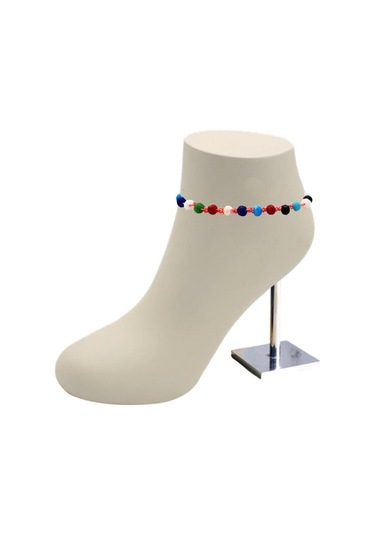 Karışık Renk Kristal Taş Kadın Makreme Örgü Halhal Çok Renkli