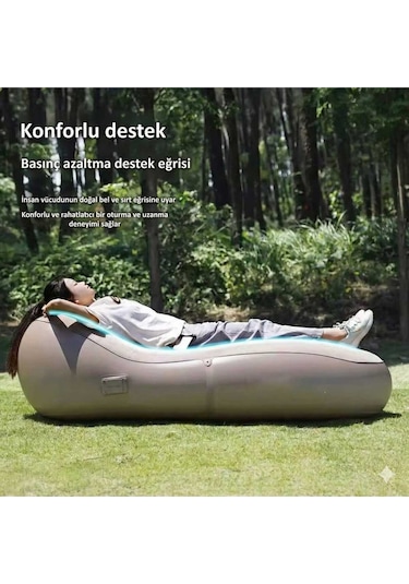 Majestyt - Otomatik Şişen Şarjlı Kamp Ve Plaj Yatagı Krem
