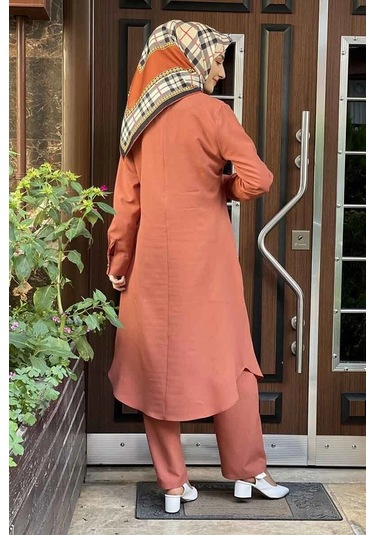 Moda Çizgi Tesettür Takım Soğan Kabuğu