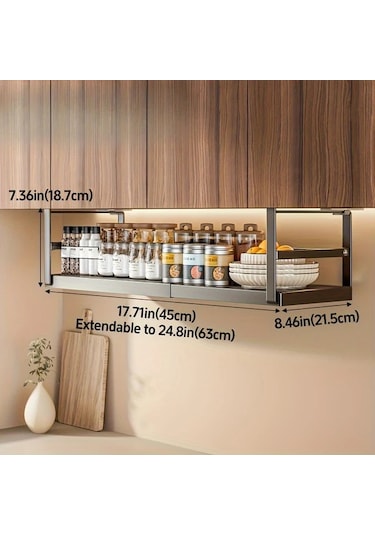 Honeybeeshop 1 Adet Siyah Büyük Ayarlanabilir Metal Dolap Rafı Baharat Şişeleri Ve Soslar İçin Genişletilebilir Mutfak Depolama Rafı