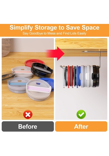 Qingmipy Yatay Kapak Düzenleyici - Kendinden Yapışkanlı, Çoklu Kapak Tutucu, Mutfak Düzenleme Çözümü, Çelik, Gümüş Gümüş