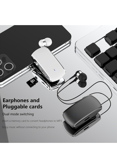 K68 Kart İş Yaka Klips Tipi Tek Kulak Bluetooth Kulaklık Beyaz