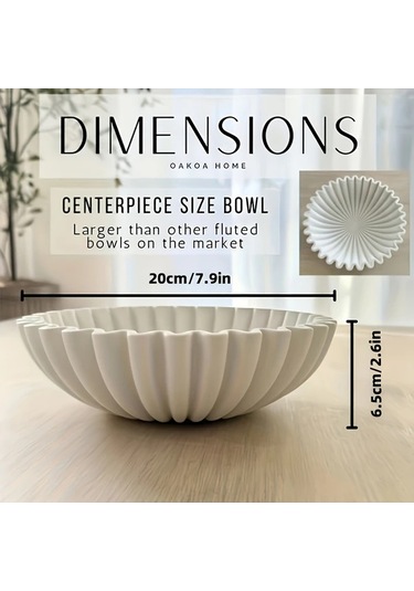 Maxaccess Büyük Dekoratif Beyaz Resin Fırfırlı Kase, 7.87x2.95 Inç, İç Ve Dış Mekan İçin Beyaz