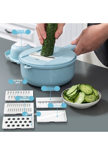 Hombey Mutfak Çok Amaçlı Sebze Dilimleyici, Patatesi Ipi Kesici, Dilimleyici Ve Şekillendirici - Lüks 12 Parça Mavi Set Mavi