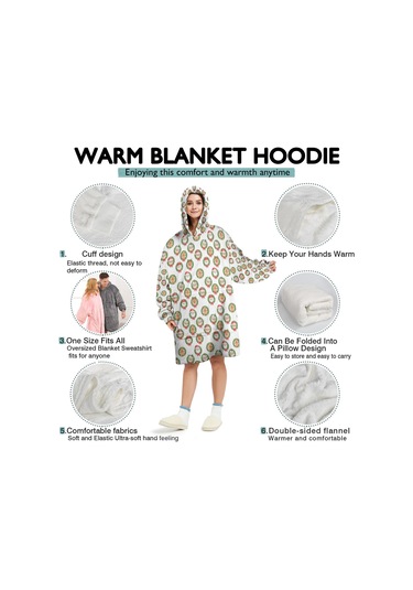 Noel Temalı Unisex Giyilebilir Battaniye Hoodie, Kalın Peluş, Kollar Ve Büyük Cep-a176 Bej