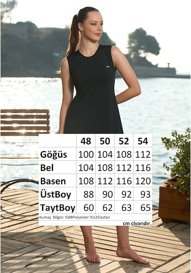 Büyük Beden Sıfır Kollu Taytlı Yarı Kapalı Mayo 22701 Siyah Siyah