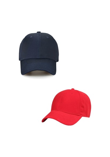 Unisex Ayarlanabilir Spor Kırmızı-lacivert Basic Kep Şapka 2'li Set Kırmızı - Lacivert
