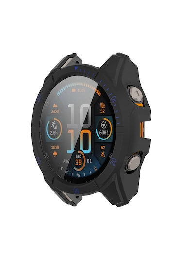 Garmin Tactix 8 İçin Amoled 51mm Temperli Film Entegre Pc İzle Koruyucu Kılıf Siyah Mavi