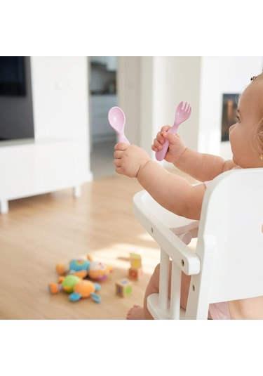 Mamajoo Ergonomik Beslenme Kaşık & Çatal Seti Pembe, 6 Ay+ İkili