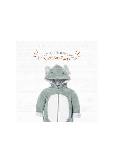 Gezenbebe Hero Kahraman Kapüşonlu Welsoft Bebek Tulum Gri