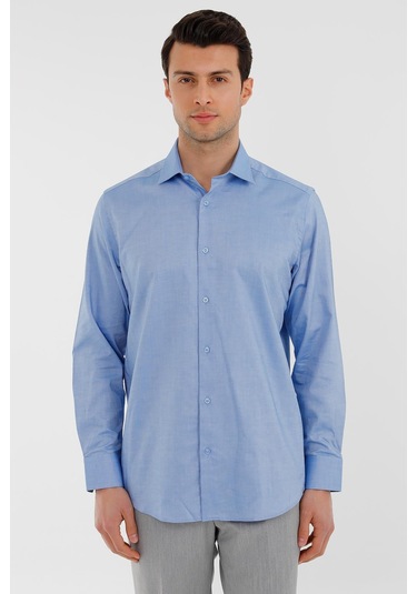 Uki Mavi Comfort Fit Uzun Kol Oxford Klasik Gömlek Mavi