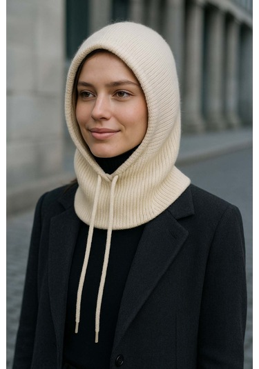 Kadın Triko Balaklava Bere Şapka Rkşbyn-05 Bej Bej