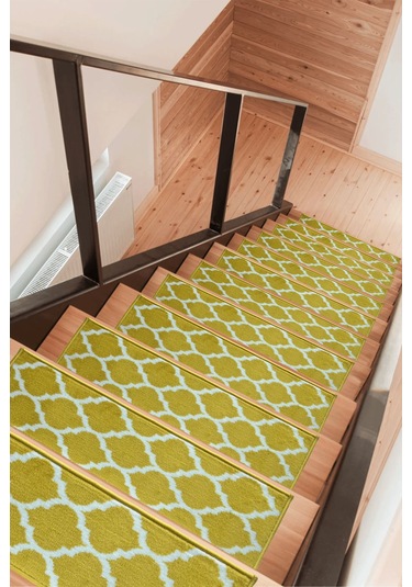 Dikdörtgen Dokuma Merdiven Halısı Kendinden Yapışkanlı Sarı Beyaz
