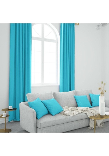 Turkuaz Ada Fon Perde Pilesiz Extraforlu Düz Dikim Büzgü Pile-turkuaz Turkuaz