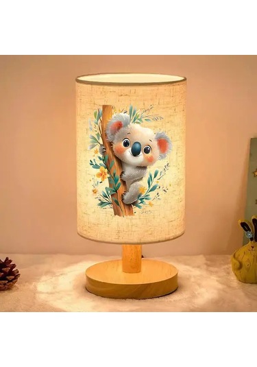 Willowhaven Cute Koala Baskılı 24x10 Ahşap Renk Masa Lambası Yatak Odası Ve Ofis İçin Usb Led Aydınlatma Füme