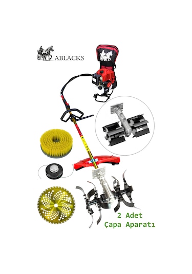 Ablacks C-52 Sırt Tırpan + Toprak Çapalama Aparatı 2 Adet Çapa + Halı Fırçası