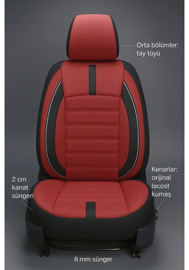 Renault Symbol 2008 2020 Araca Uyumlu Oto Koltuk Kılıfı Tay Tüyü Kırmızı Siyah Renk