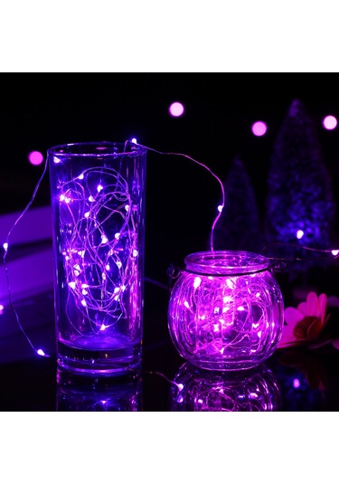 Geeksen 10 Metre Mor Işık 100 Led Lamba Süreci, 4.5v 6w Ip65 Su Geçirmez, Pil İle Çalışır, Romantik Ve Festival Atmosferi Oluşturur Mor