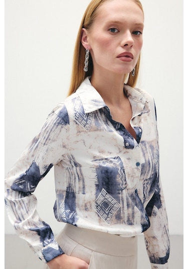 Sateen Desenli Klasik Gömlek - Gri-136292 Gri